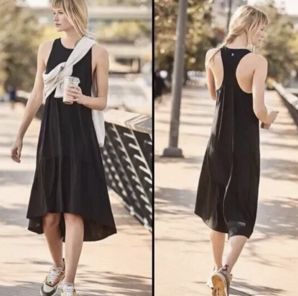 Sweaty Betty Explorer Ace Midi Dress Women’s Small Black Racerback High Low Hem